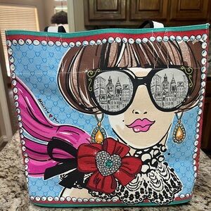 Brighton Canvas Tote Bag “Love” Print Sparkle & Shine Large Shopper Travel Bag